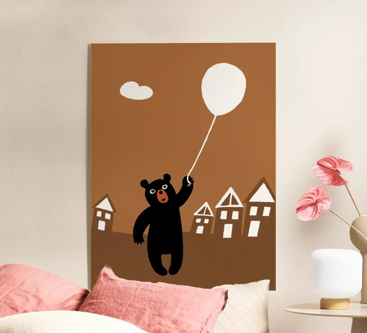 Orso che gioca con i palloncini plexiglass da TRENDY POSTER SHOP