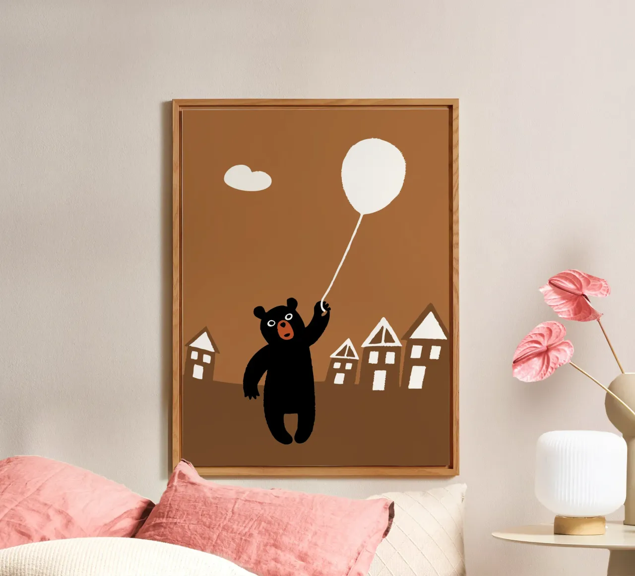 Orso che gioca con i palloncini alluminio dibond da TRENDY POSTER SHOP