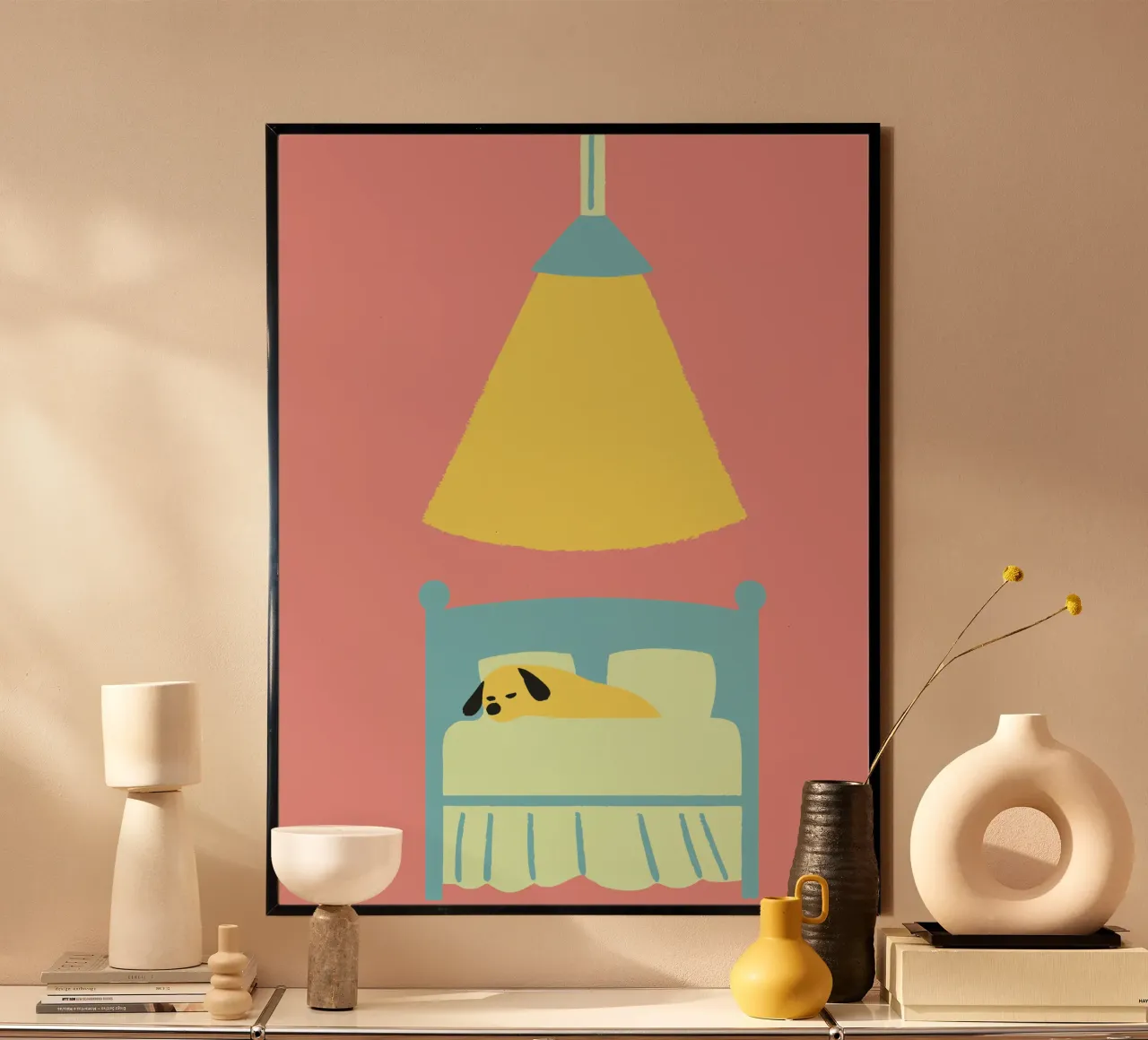 Cane che dorme poster con telaio in plastica da TRENDY POSTER SHOP