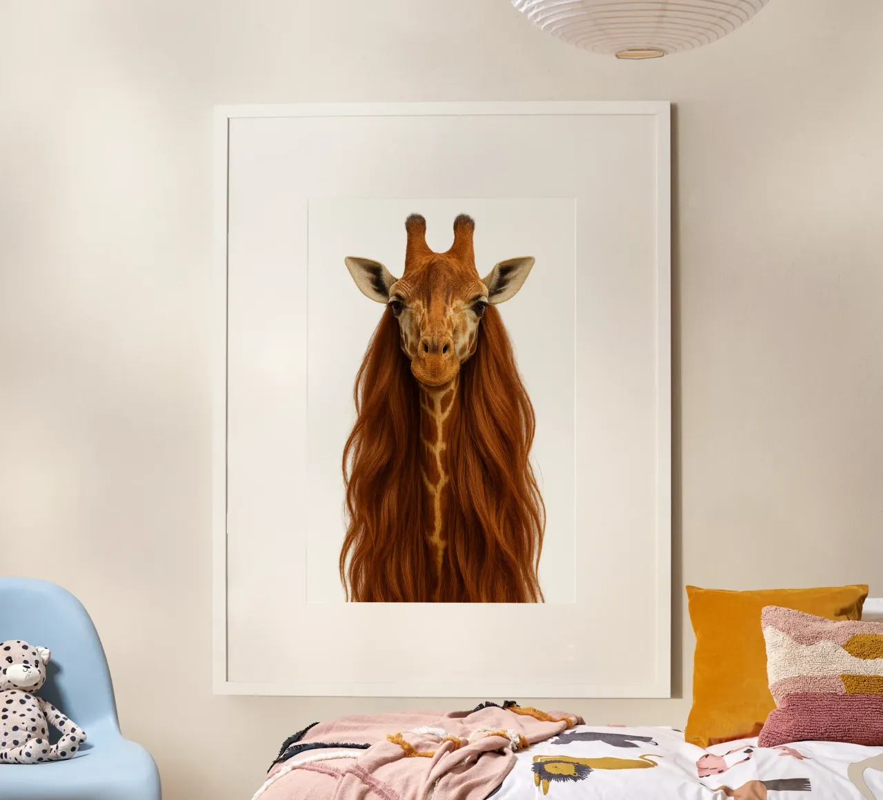 Girafe Glamour - L'icona dai capelli rossi di Parigi poster con telaio in alluminio da So Cute Land - Affiches et posters