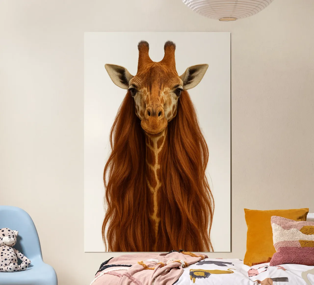 Girafe Glamour - L'icona dai capelli rossi di Parigi poster con telaio in alluminio da So Cute Land - Affiches et posters