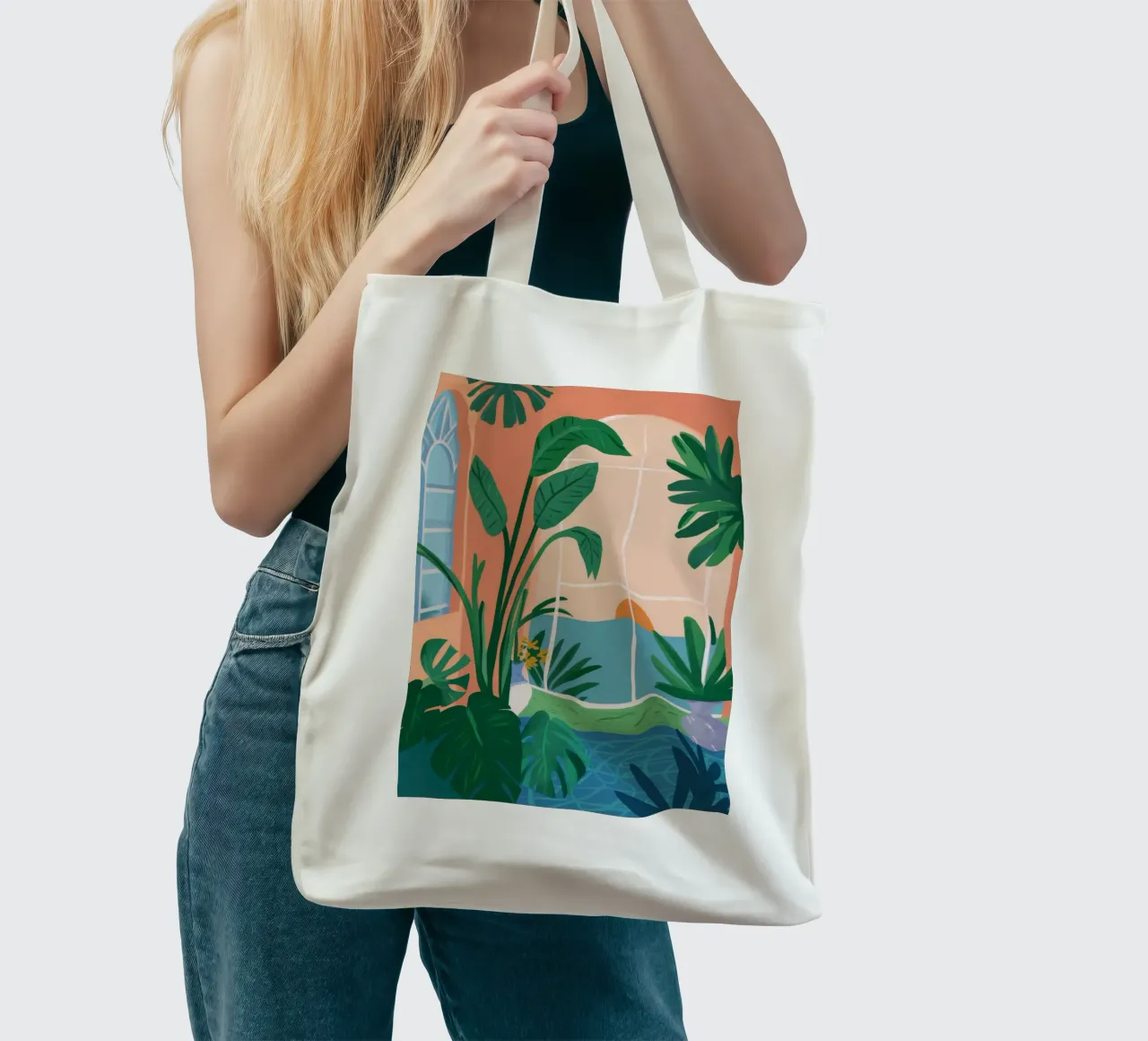 Verdant Balcony Escape tote bag by Pake Nebula