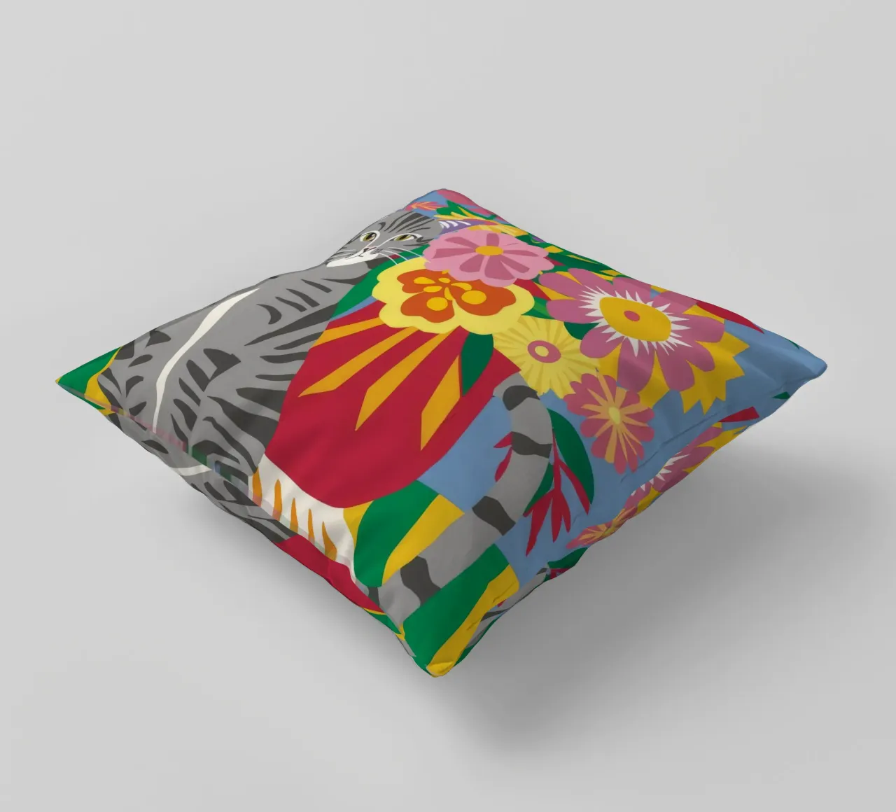 Fiori felini a righe cuscino da Pake Nebula