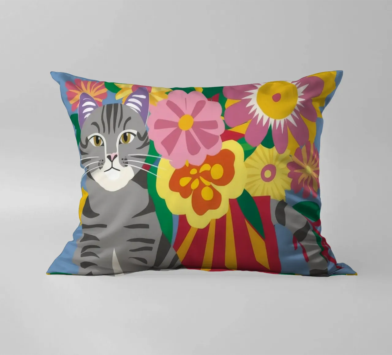 Fiori felini a righe cuscino da Pake Nebula
