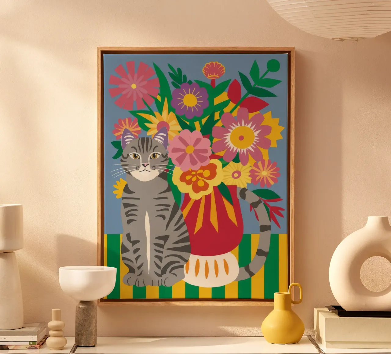 Fiori felini a righe tela con Cornice a cassetta da Pake Nebula