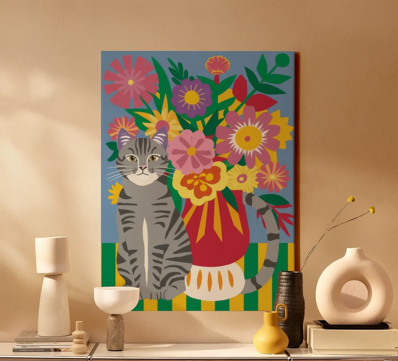 Fiori felini a righe tela con Cornice a cassetta da Pake Nebula