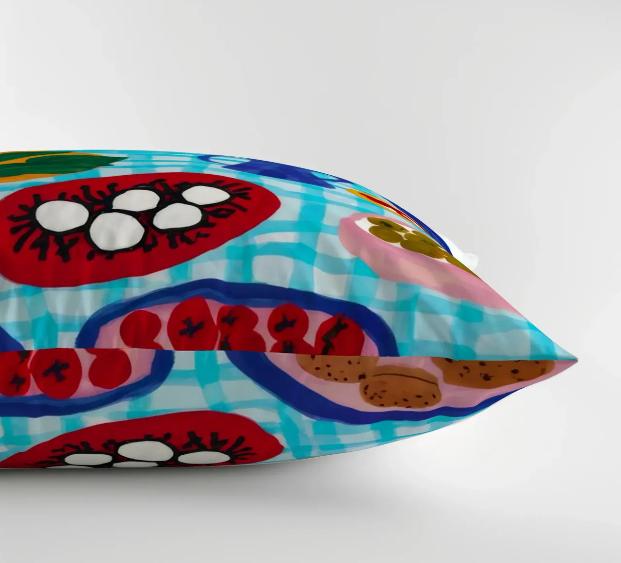 Azure Tabletop Feast decorative cushion by Pake Nebula