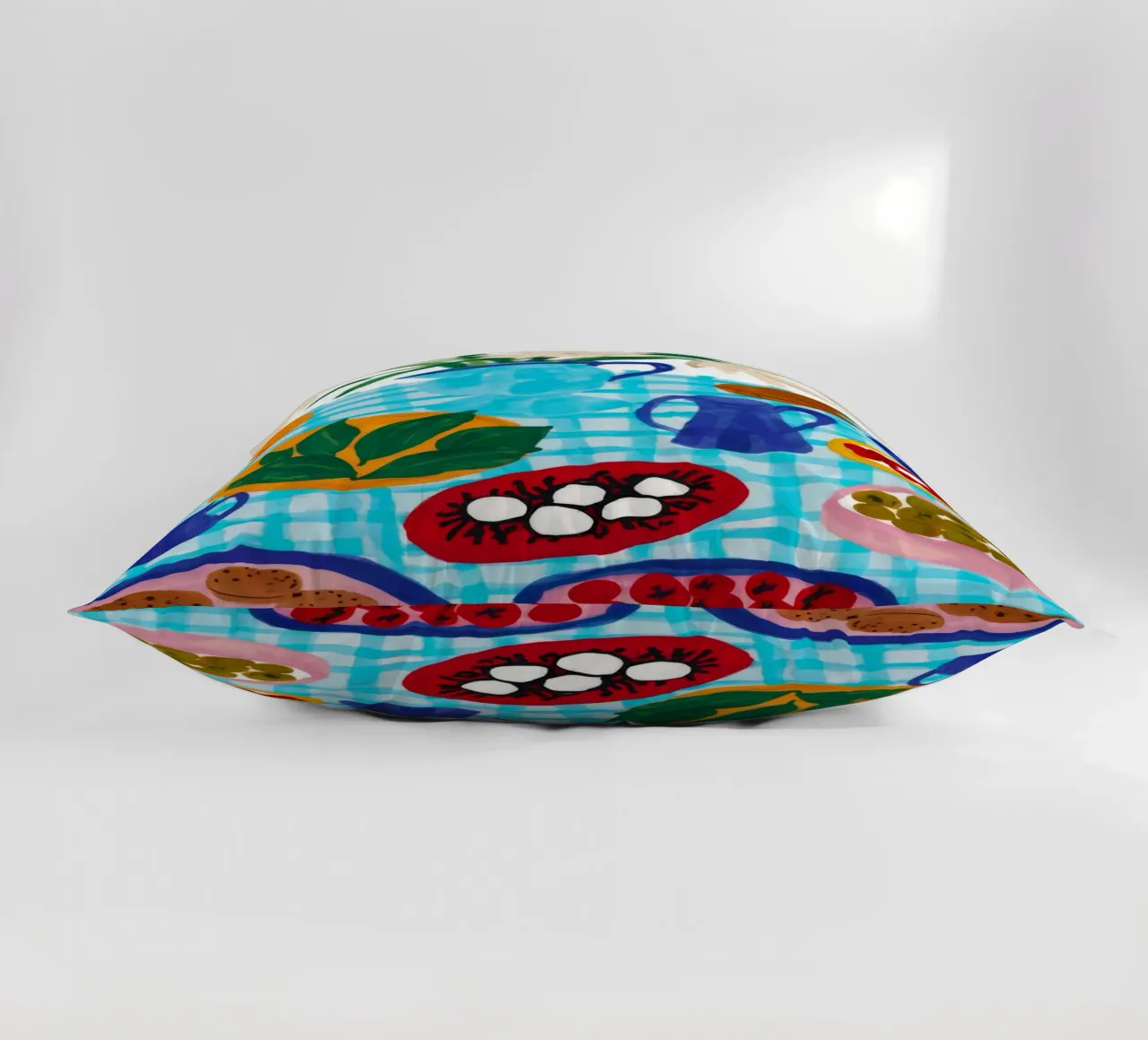 Azure Tabletop Feast decorative cushion by Pake Nebula