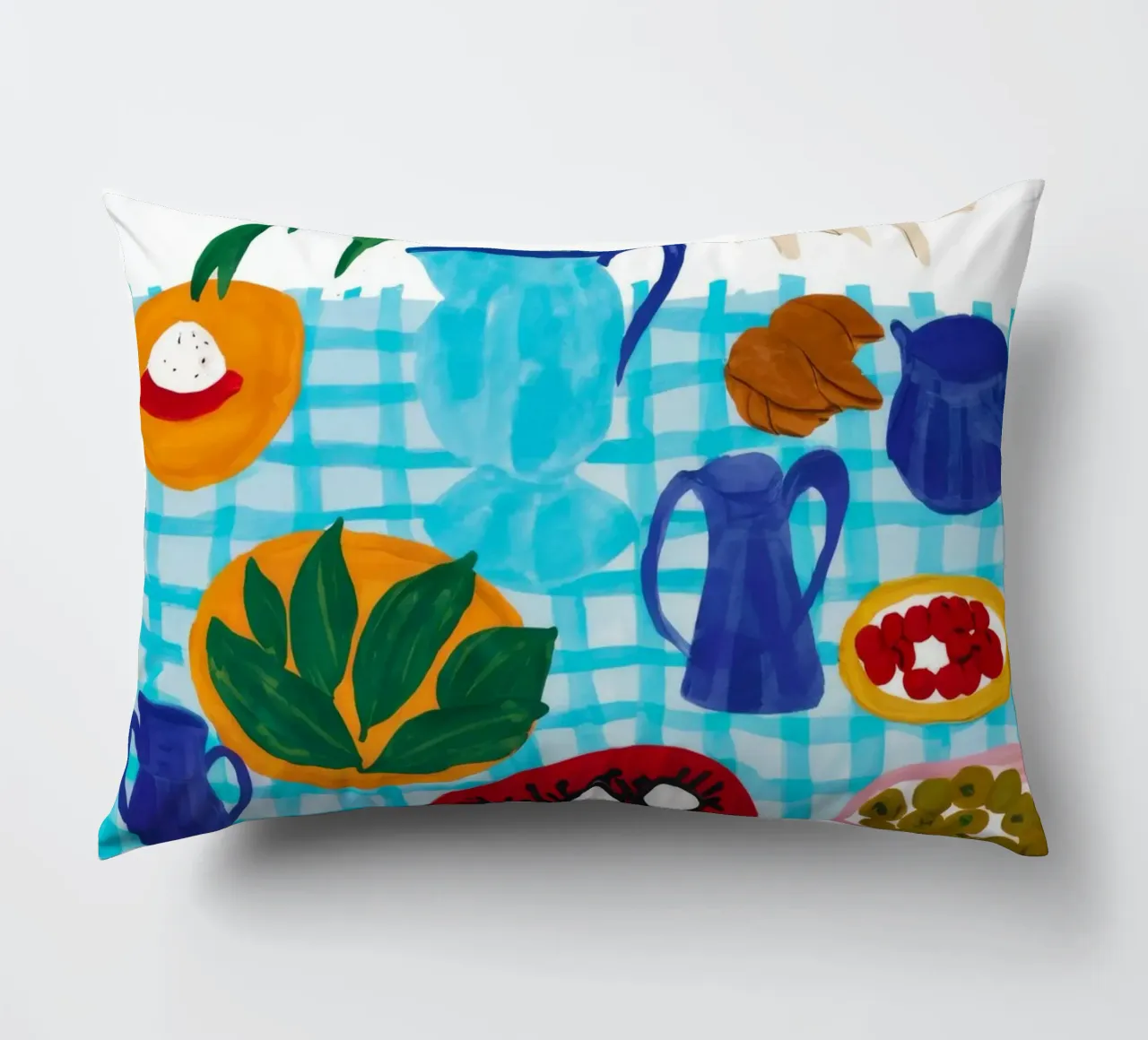 Azure Tabletop Feast decorative cushion by Pake Nebula