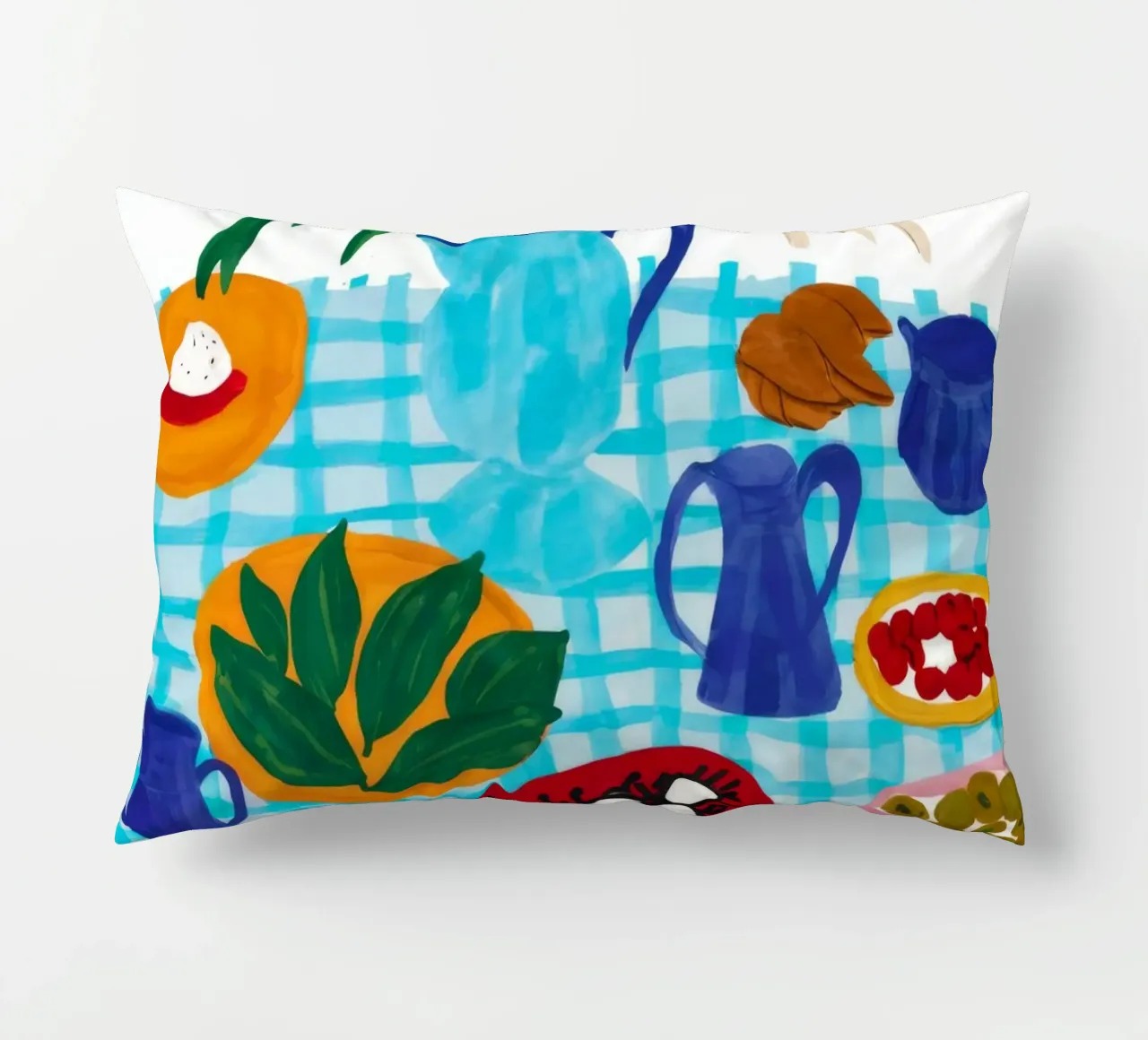 Azure Tabletop Feast decorative cushion by Pake Nebula