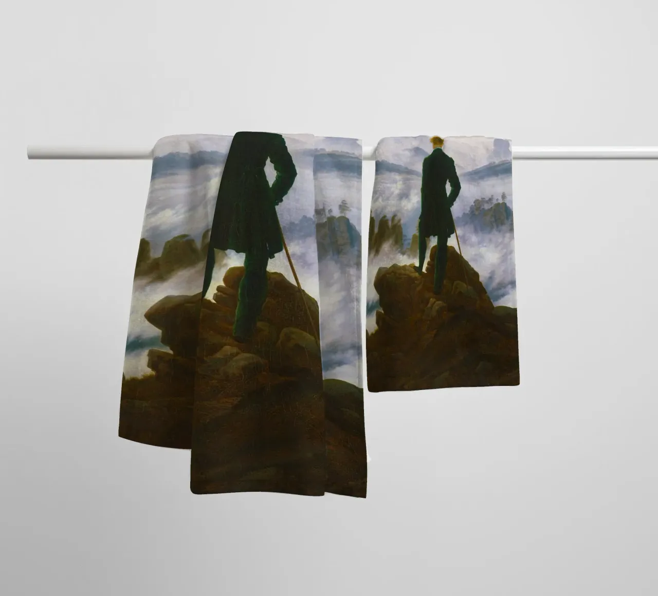 “Wanderer above the Sea of Fog” by Caspar David Friedrich towel by Venus Art