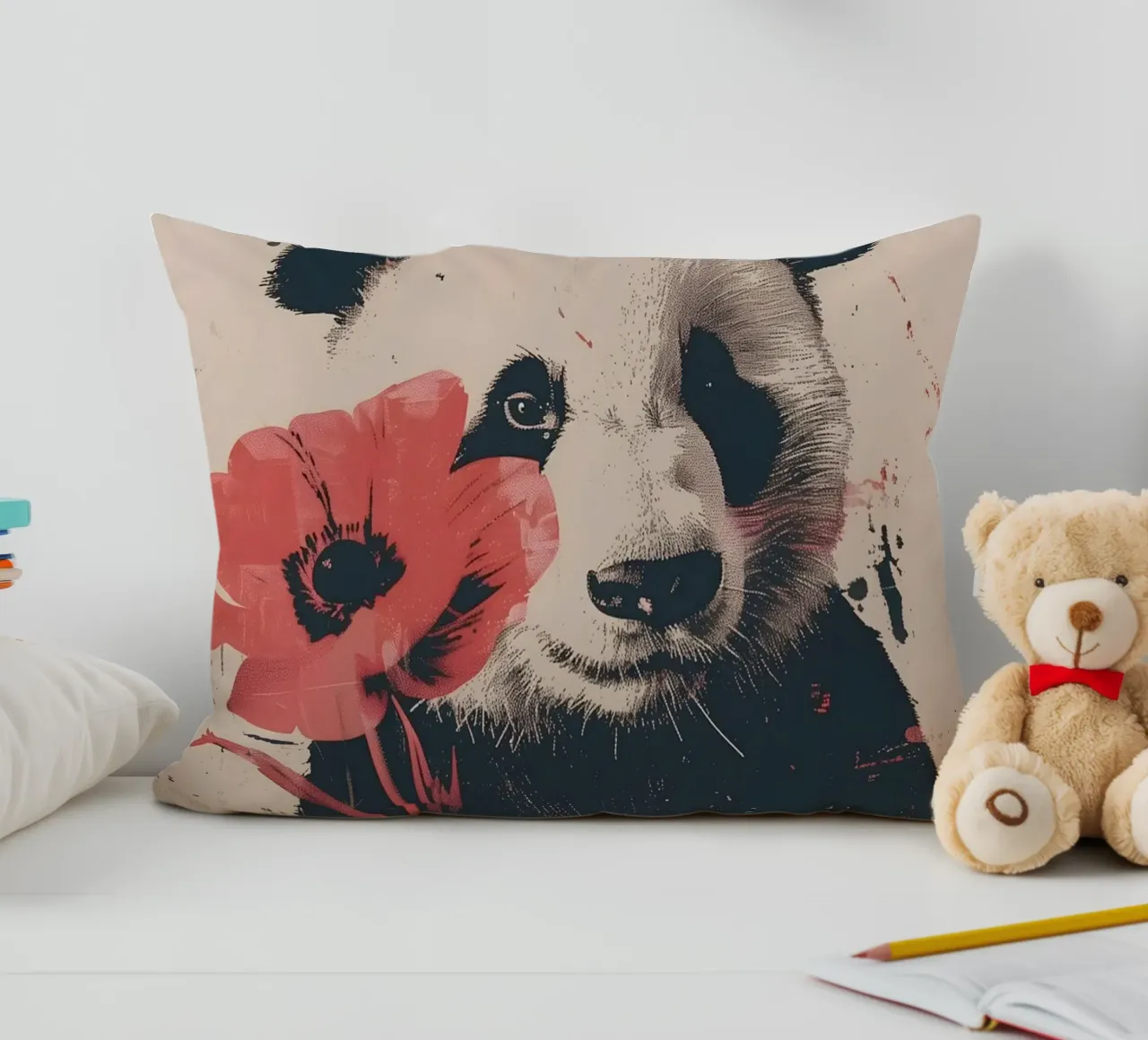 Panda mit Blume Portrait cuscino da WILD ART