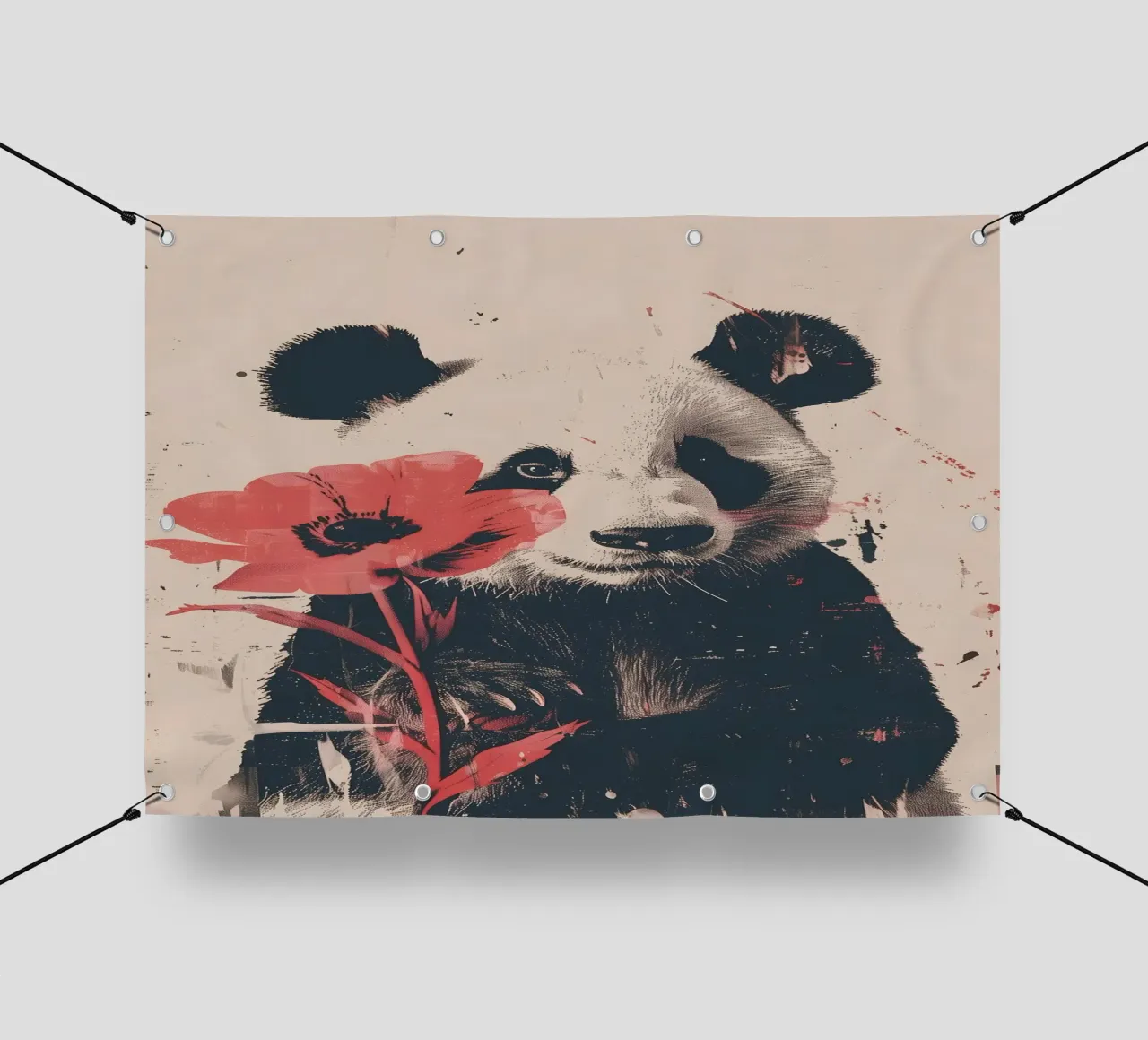 Panda mit Blume Portrait telo in pvc da WILD ART