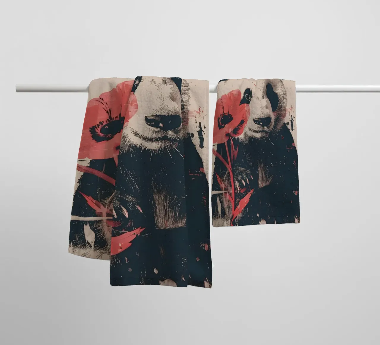 Panda mit Blume Portrait asciugamano da bagno da WILD ART