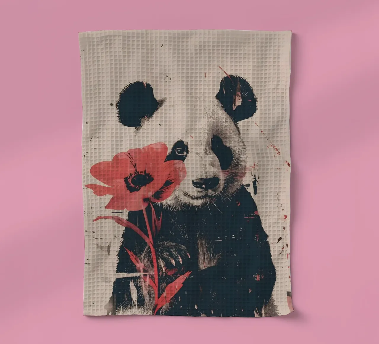 Panda mit Blume Portrait canovaccio da cucina da WILD ART