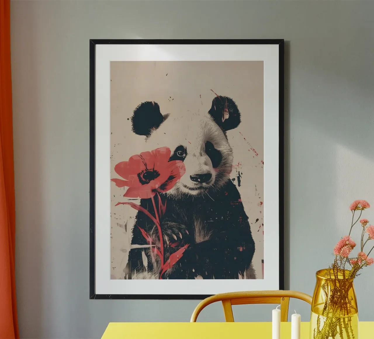 Panda mit Blume Portrait carta hahnemühle da WILD ART