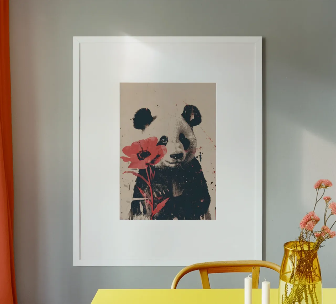 Panda mit Blume Portrait carta hahnemühle da WILD ART
