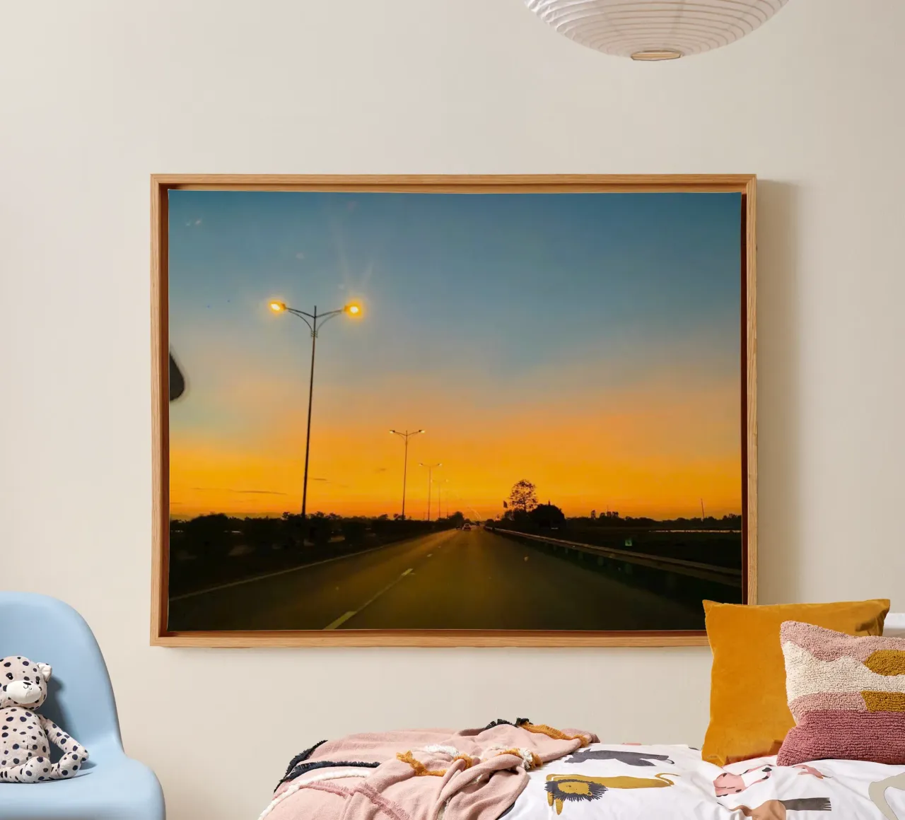 Een weg badend in zonsondergang canvas met Baklijst van Earthly Visions