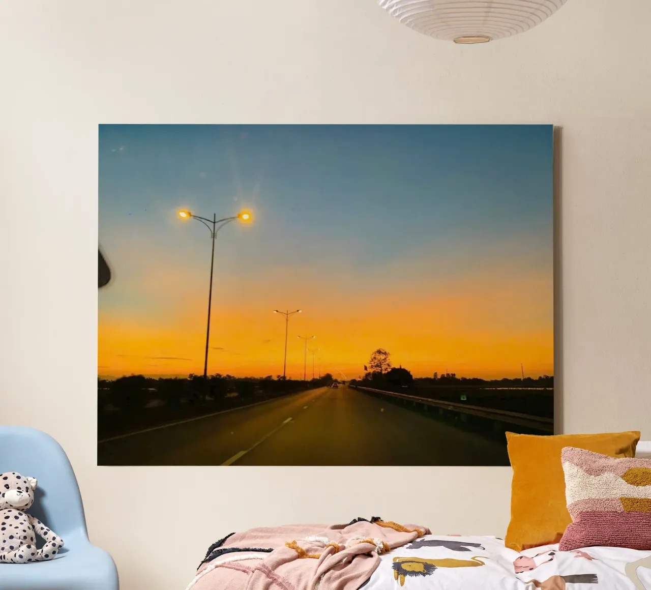 Een weg badend in zonsondergang canvas met Baklijst van Earthly Visions