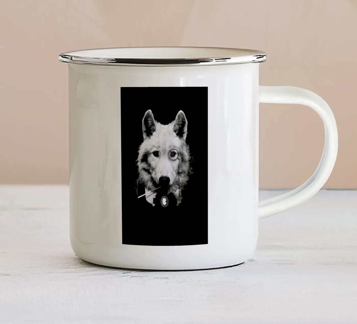 Classy Wolf enamel mug by Wouter Rikken
