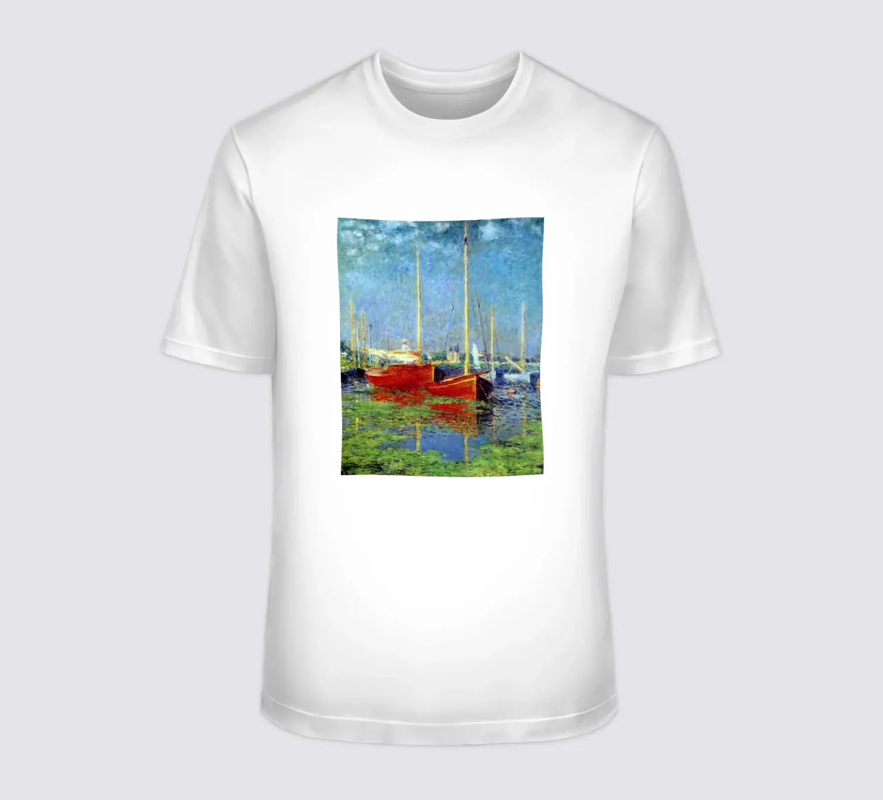 rotes boot verankert in den sumpfgewässern claude monet T-Shirt von belong shop