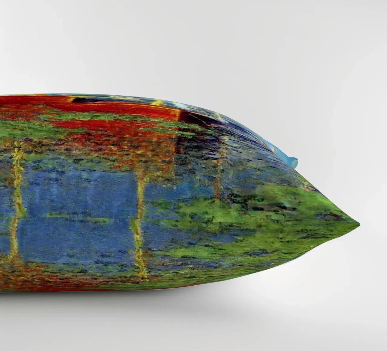 red boat anchored in the marsh waters claude monet decorative cushion by belong shop