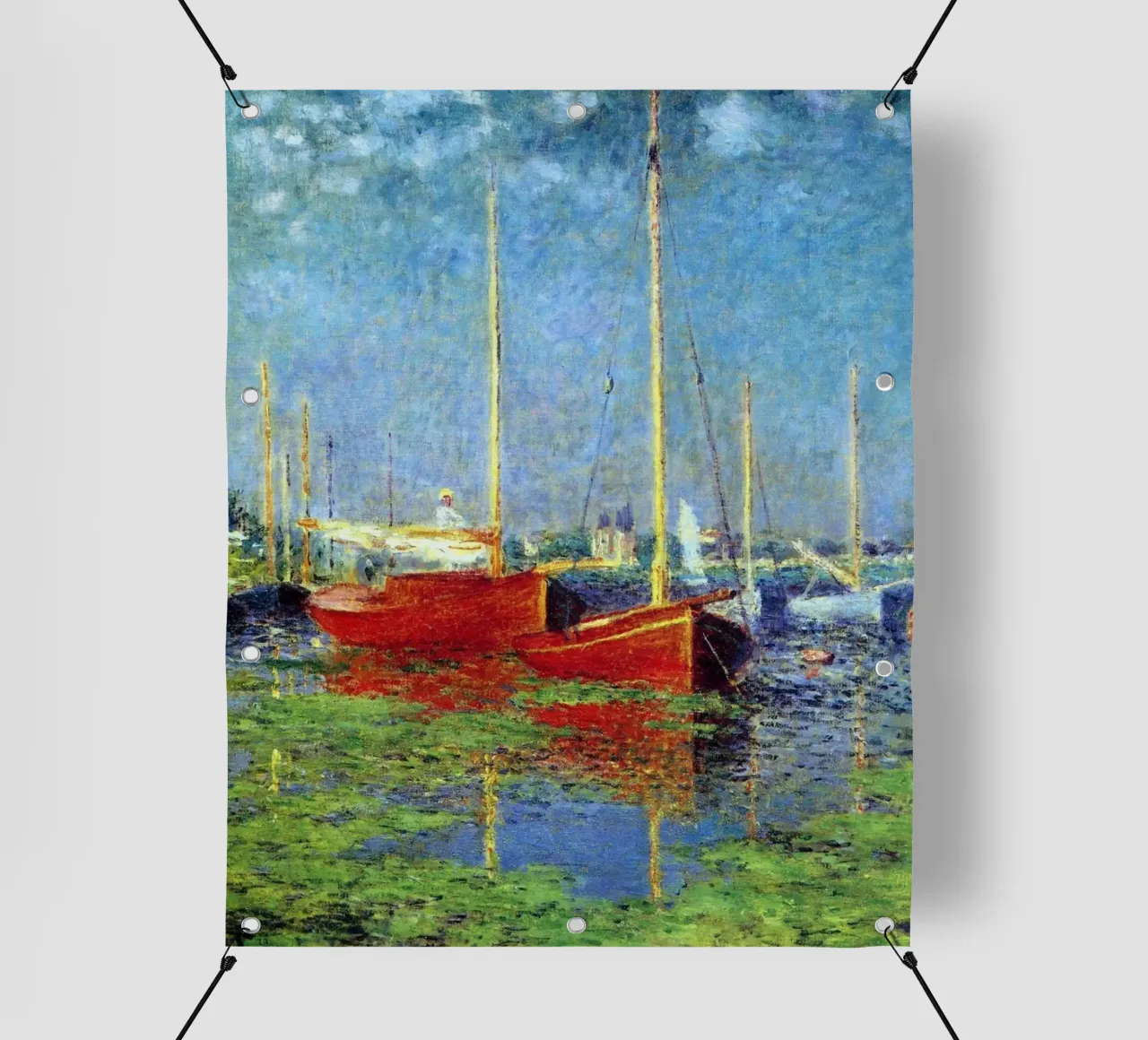 rotes boot verankert in den sumpfgewässern claude monet PVC Plane von belong shop