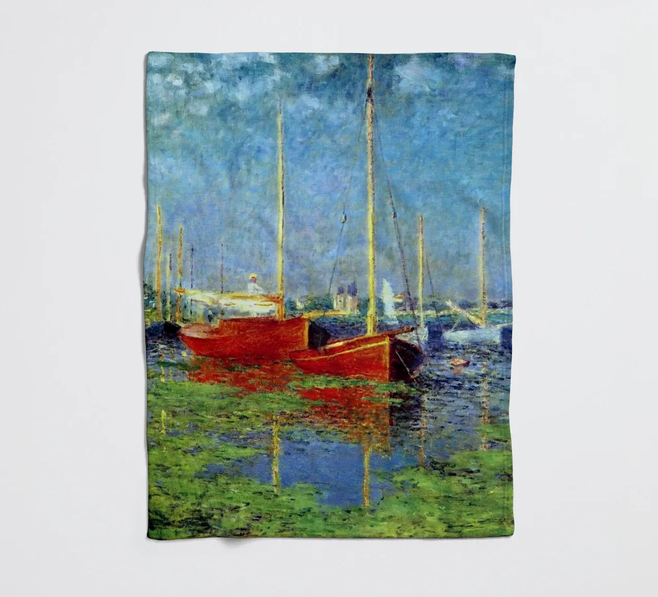 rotes boot verankert in den sumpfgewässern claude monet Fleecedecke von belong shop