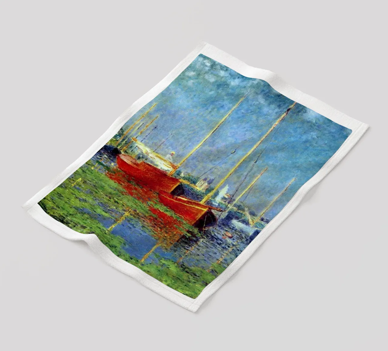 rotes boot verankert in den sumpfgewässern claude monet Fleecedecke von belong shop
