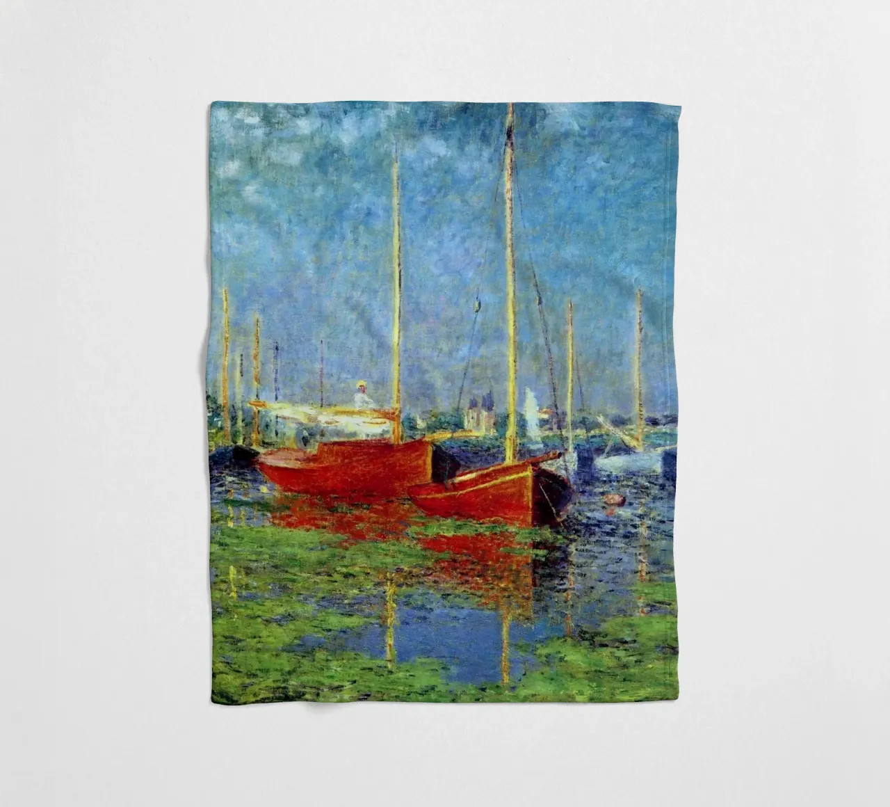 rotes boot verankert in den sumpfgewässern claude monet Fleecedecke von belong shop