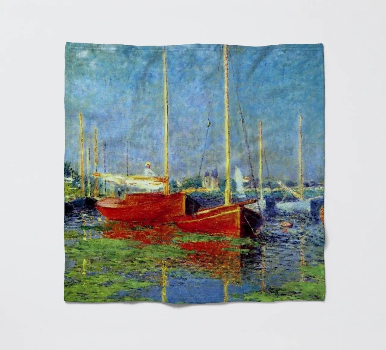 rotes boot verankert in den sumpfgewässern claude monet Fleecedecke von belong shop