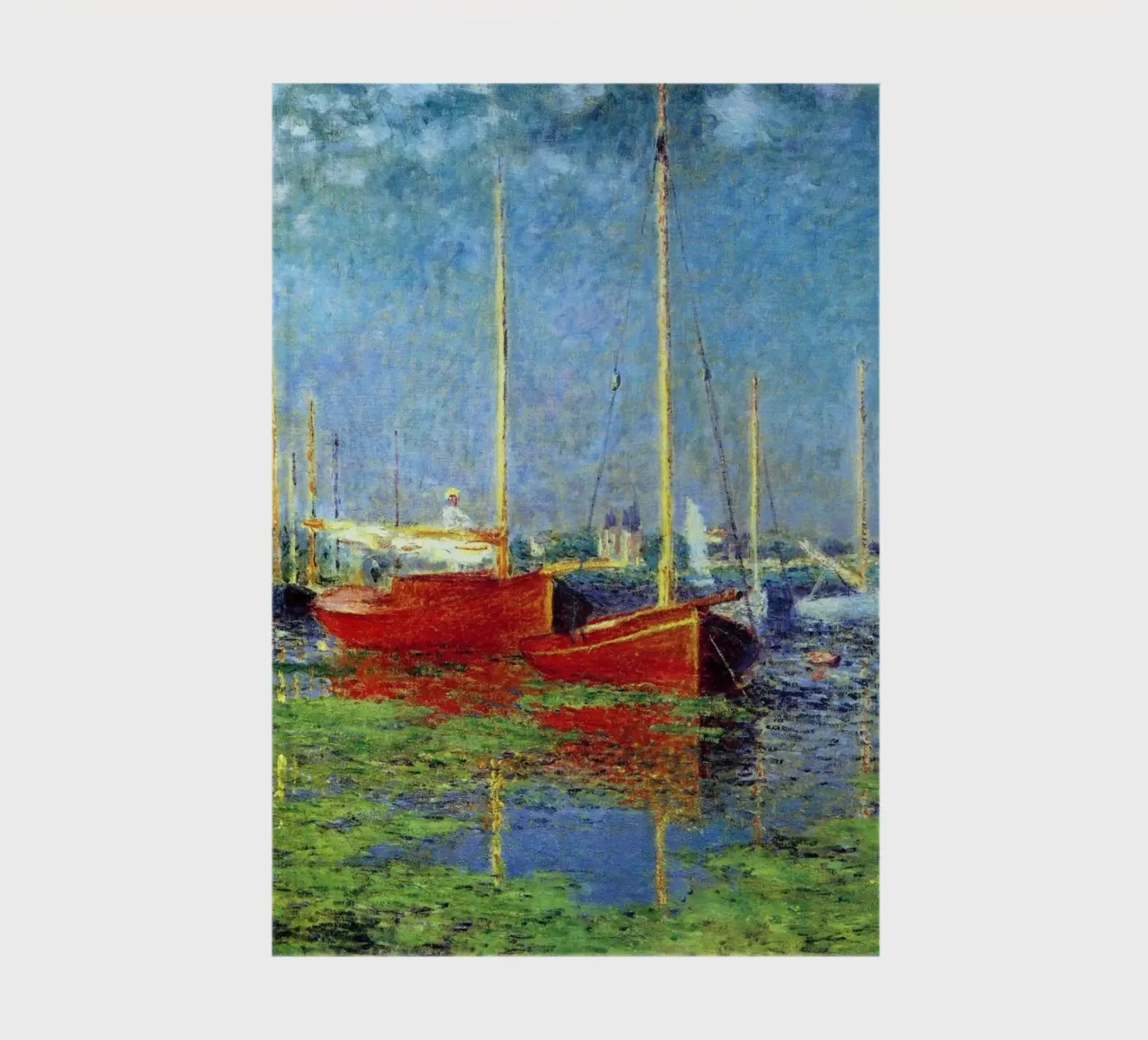 red boat anchored in the marsh waters claude monet notebook by belong shop