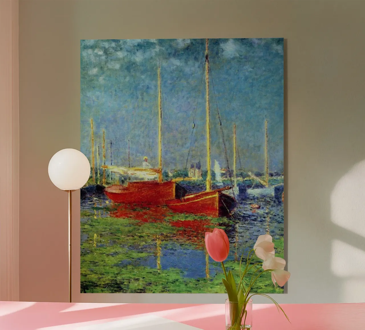 rotes boot verankert in den sumpfgewässern claude monet Acryl-Glas von belong shop