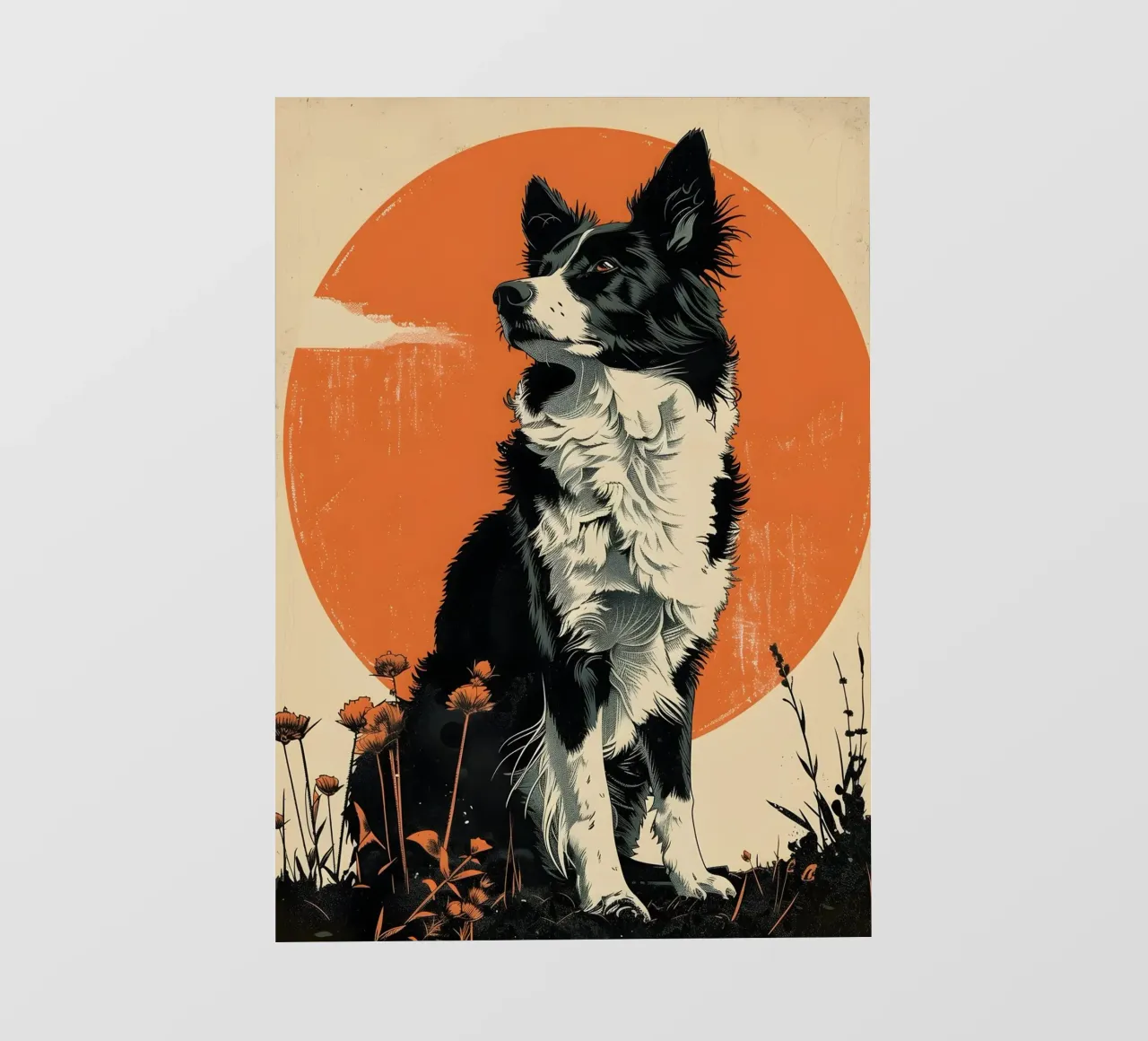 Border Collie Vintage Grafik telo in pvc da WILD ART