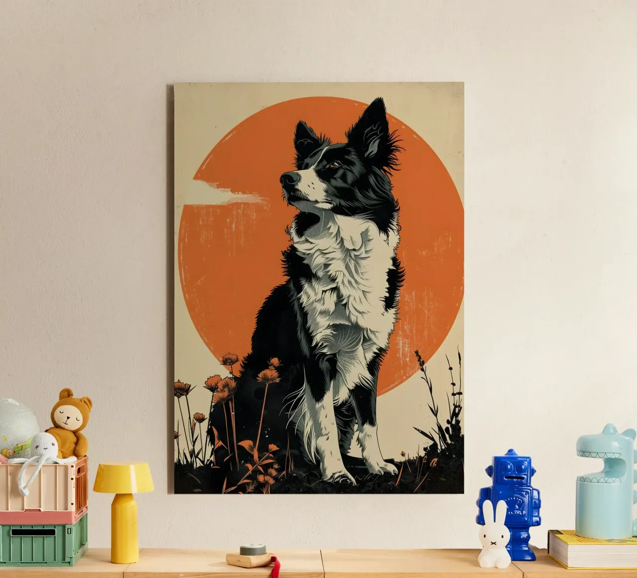 Border Collie Vintage Grafik alluminio dibond da WILD ART