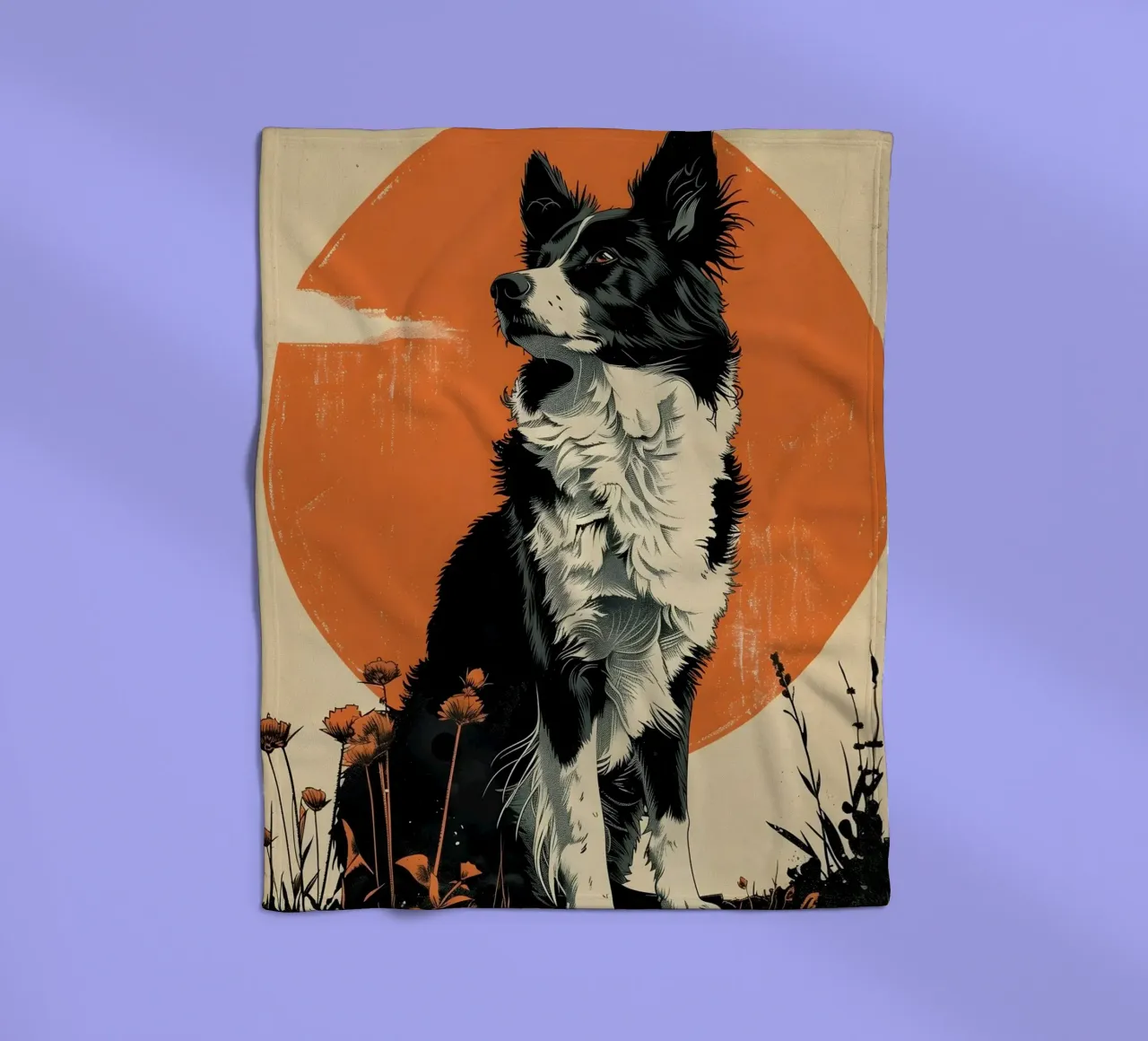 Border Collie Vintage Grafik coperta in pile da WILD ART