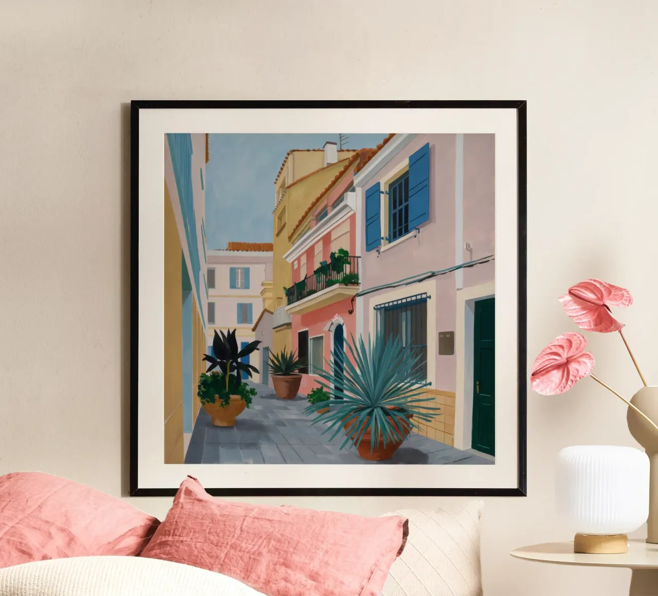 Terracotta Alley Stroll poster con telaio in plastica da Pake Nebula