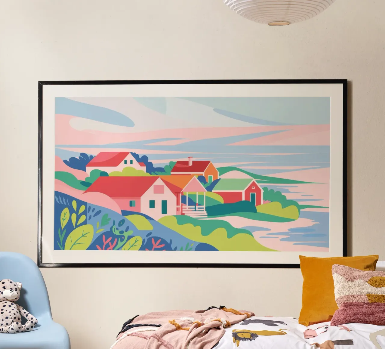 Vista del borgo costiero poster con telaio in plastica da Pake Nebula