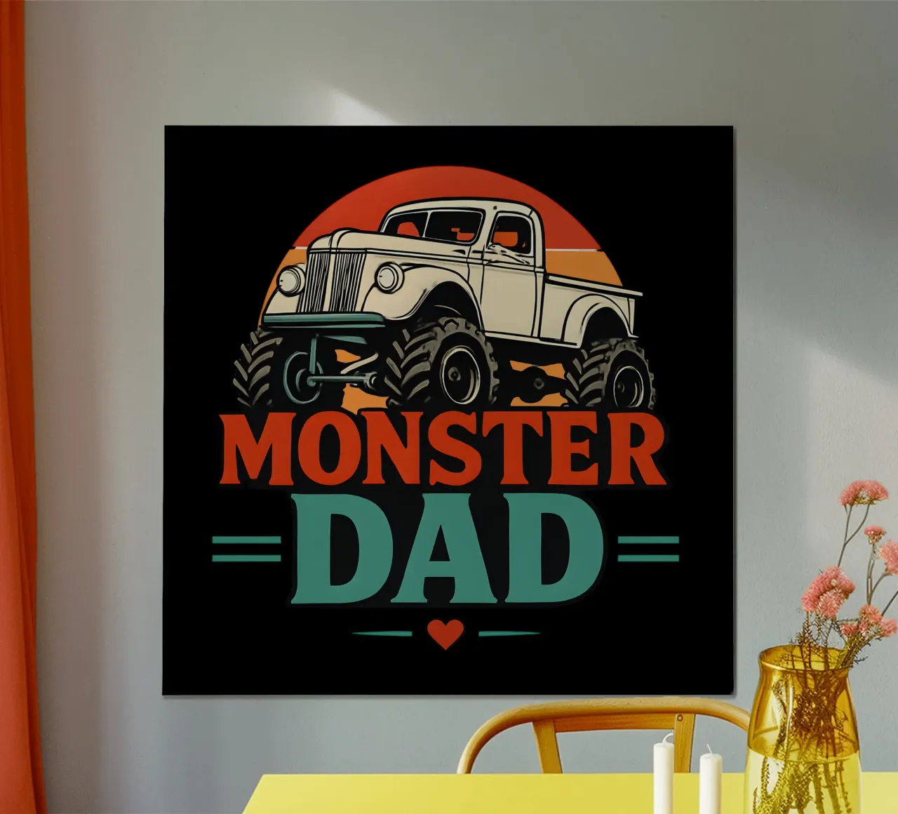 Papa Monster Truck rétro coucher de soleil vintage poster avec cadre en aluminium de LM2KONE