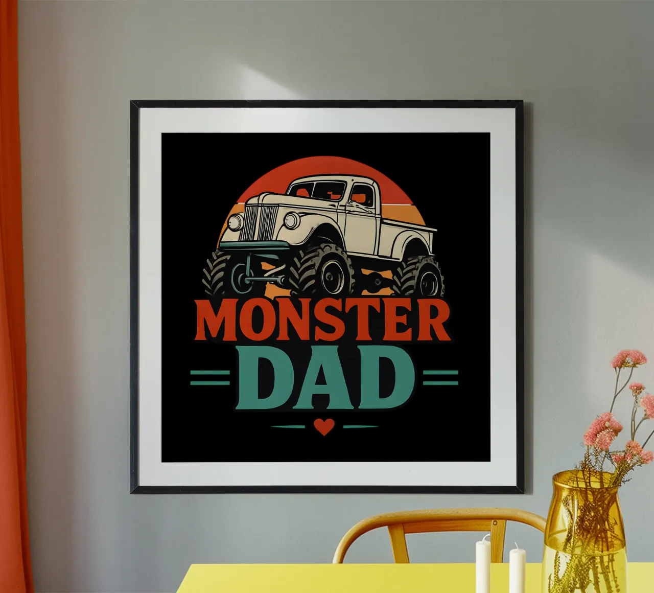 Papa Monster Truck rétro coucher de soleil vintage poster avec cadre en aluminium de LM2KONE