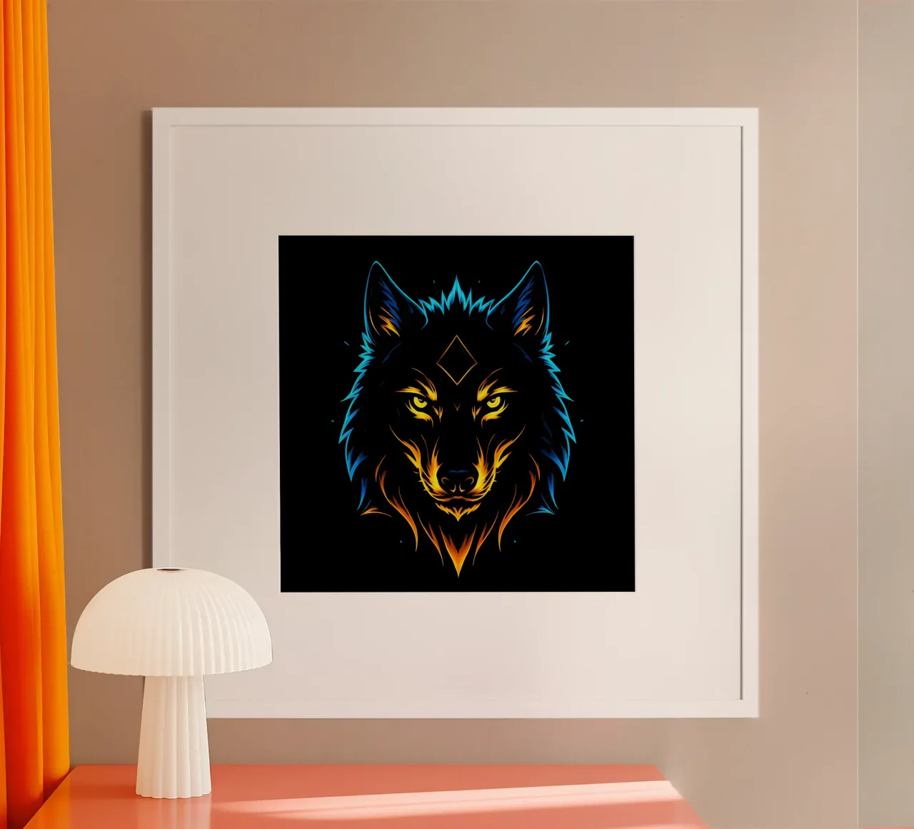 Lupo a fiamma neon con diamante mistico poster con telaio in alluminio da LM2KONE