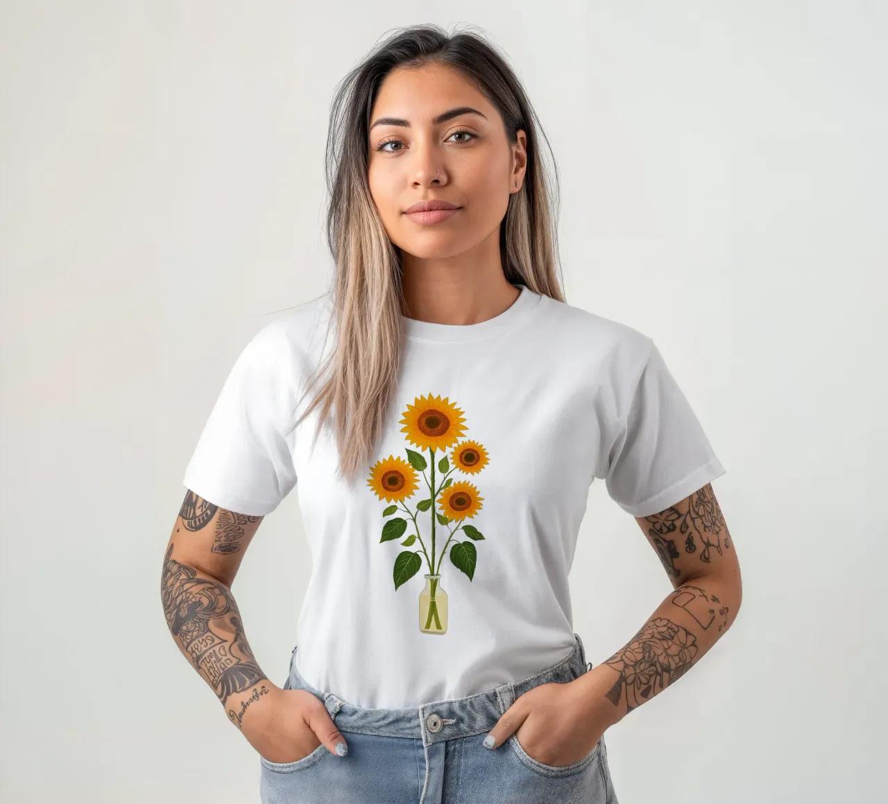 Girasoli in un vaso di vetro t-shirt da Curious Canvas