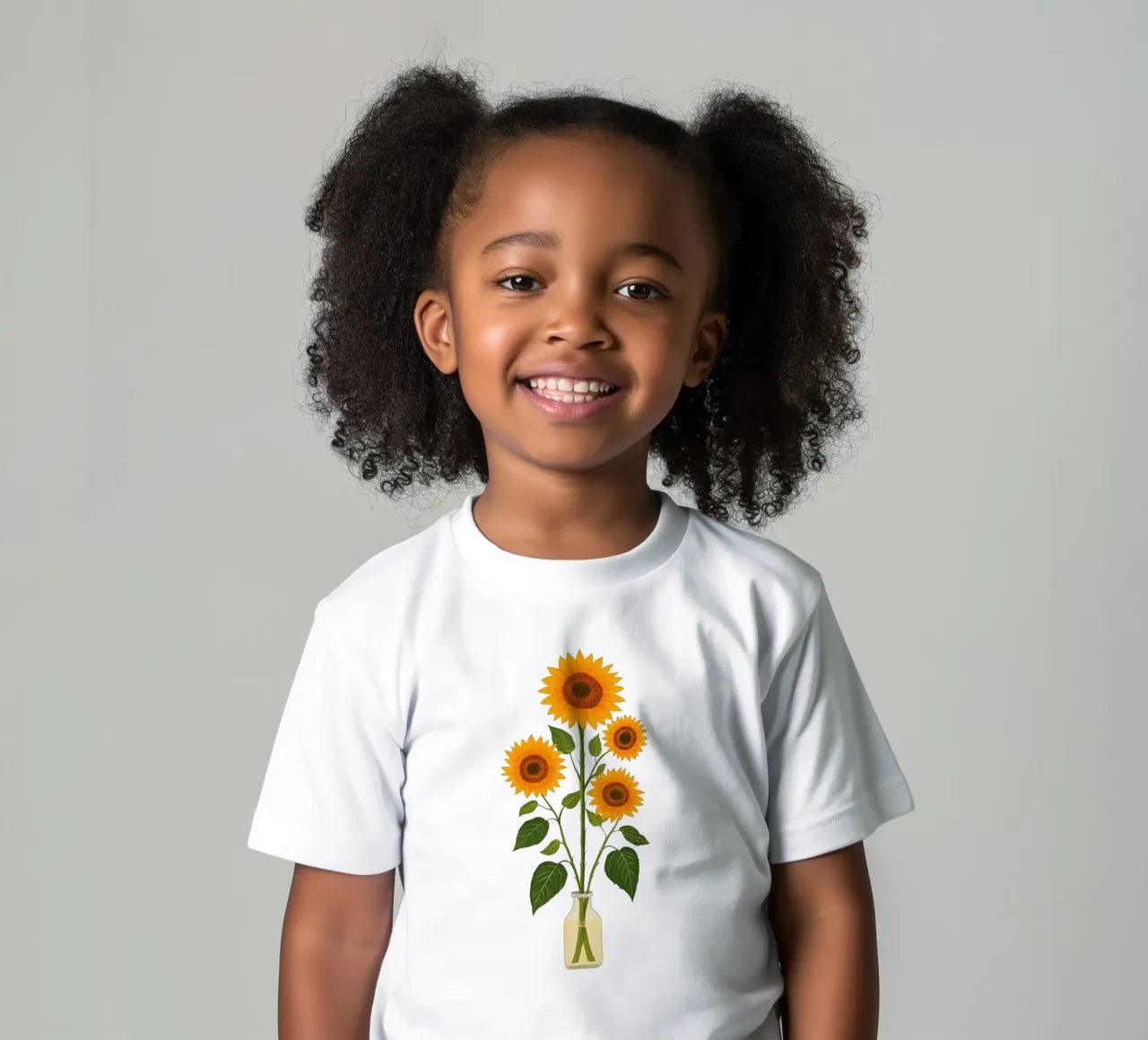 Sunflowers in a glass vase kids t-shirt by Curious Canvas