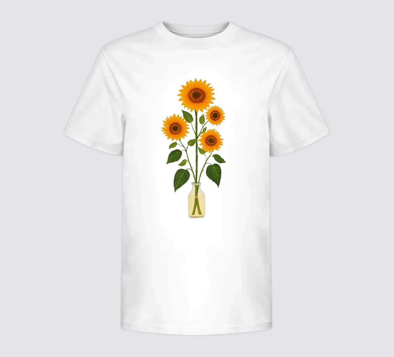 Sunflowers in a glass vase kids t-shirt by Curious Canvas