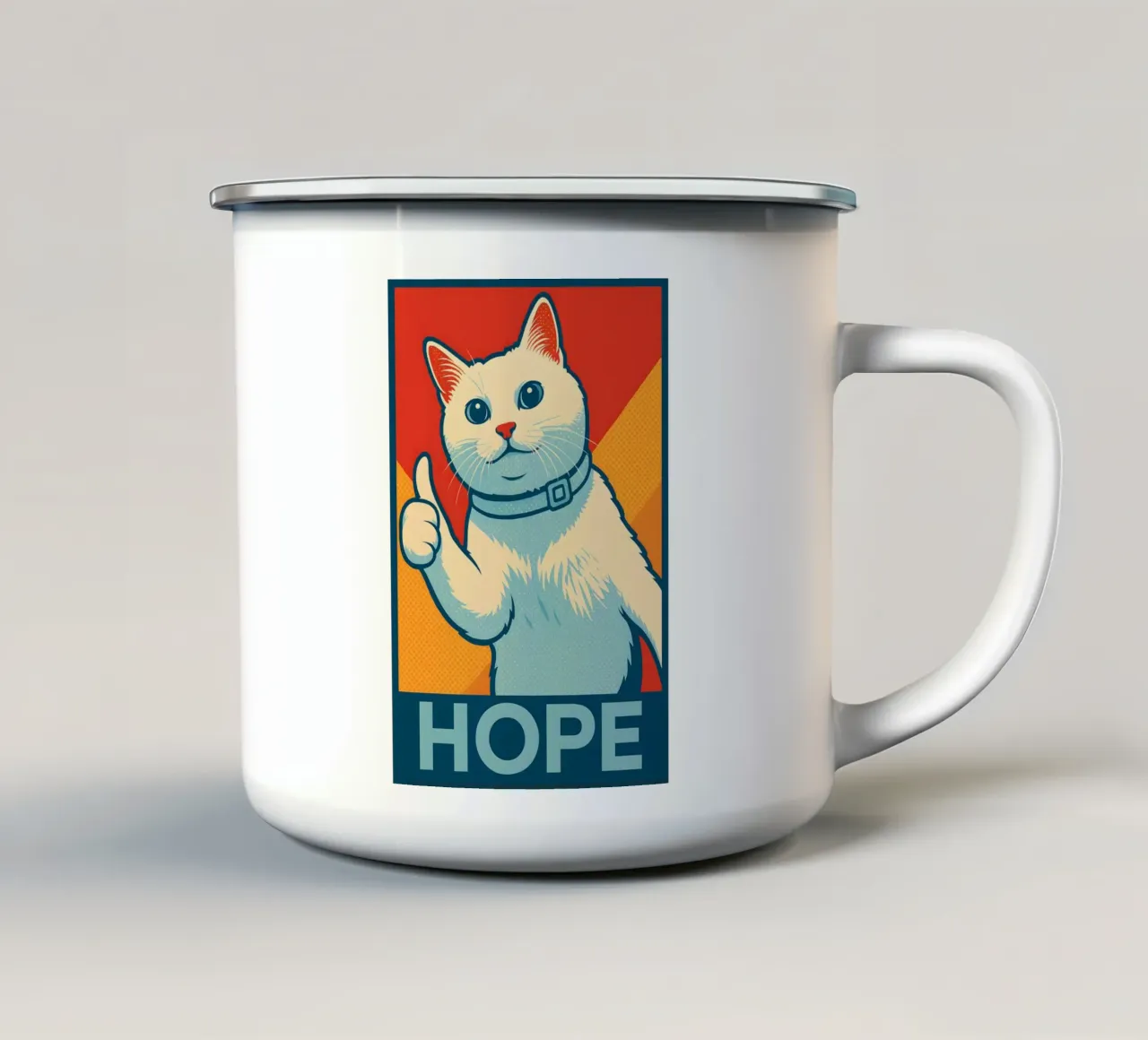 Gatto bianco HOPE tazza in smalto da MakArena