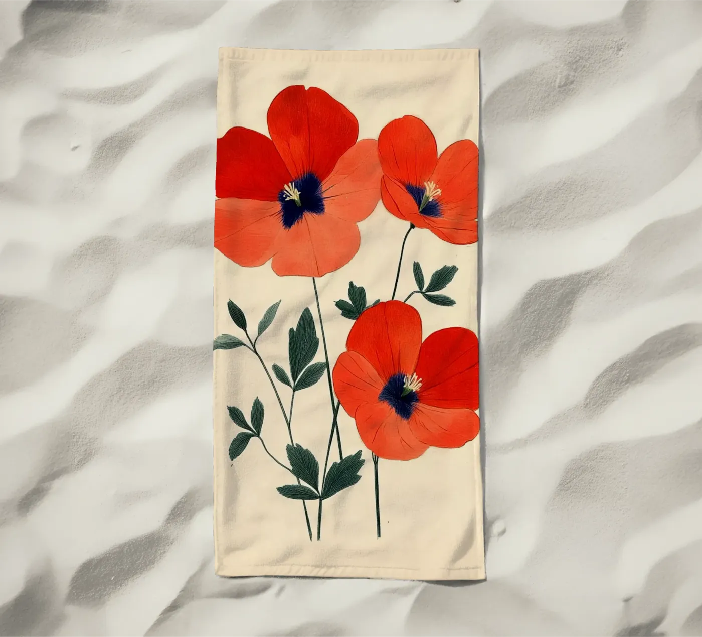 Poppies beach towel by Curious Canvas