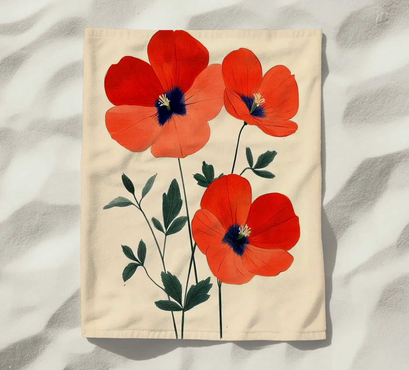 Poppies beach towel by Curious Canvas