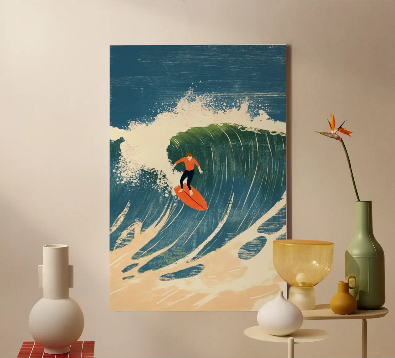Surfista lienzo con Marco flotante de Curious Canvas