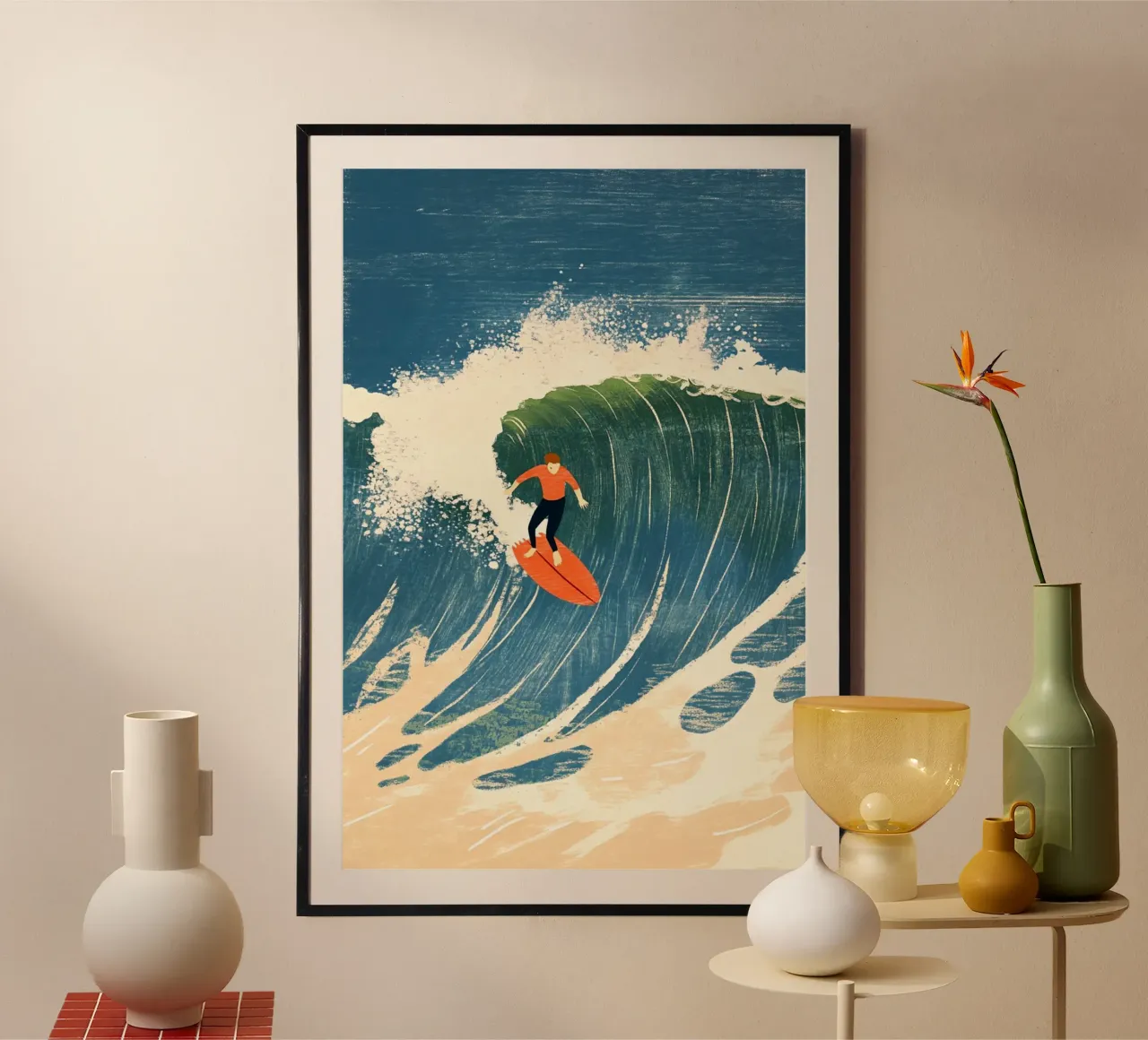 Surfista poster con telaio in legno da Curious Canvas