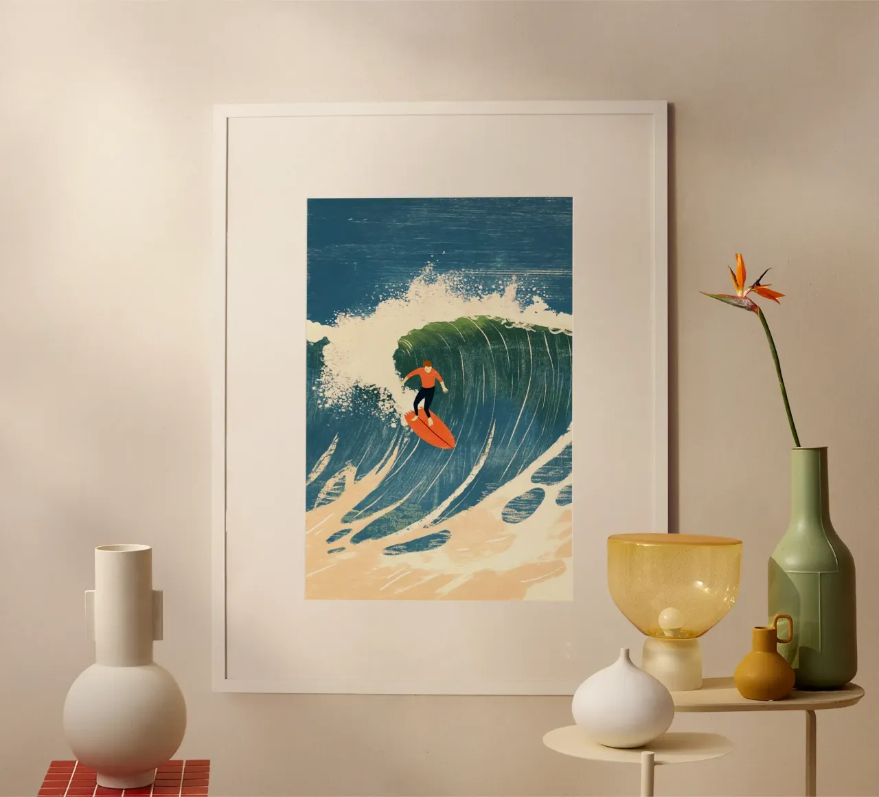 Surfista poster con telaio in legno da Curious Canvas